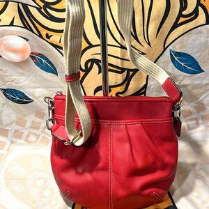 Coach Red Leather Pleated Swingpack Crossbody Bag